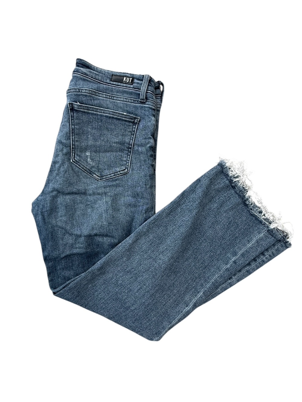 KUT From The Kloth High Rise Kick Flare Raw Hem Distressed Jeans Size 6